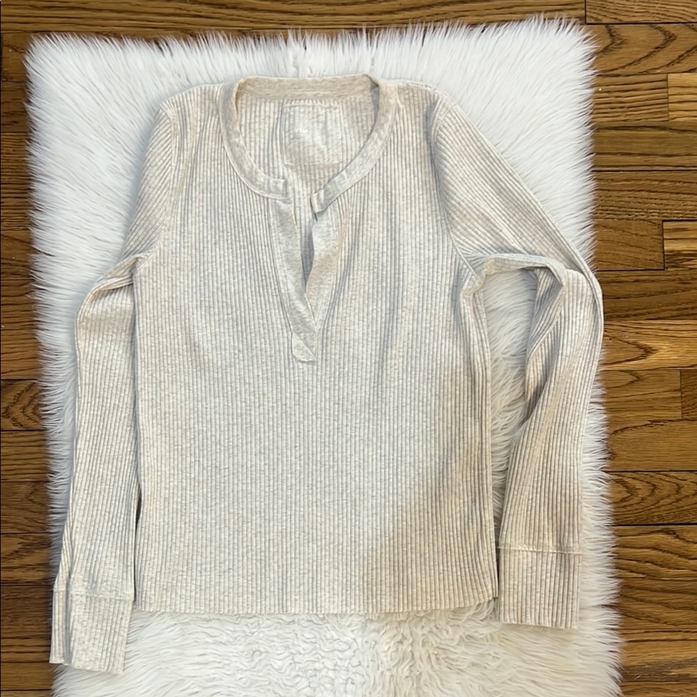 Aerie Cream Ribbed Long Sleeve Top